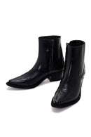 Women's Black Leather Heeled Cowboy Boots | Derimod Women's Black Leather Heeled Cowboy Boots | Derimod