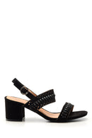 Women's Knitted Detailed Nubuck Heeled Shoes | Derimod Women's Knitted Detailed Nubuck Heeled Shoes | Derimod