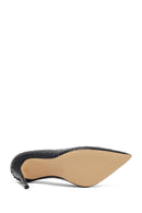 Women's Black Patterned High Thin Heel Leather Stiletto | Derimod Women's Black Patterned High Thin Heel Leather Stiletto | Derimod