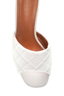 Women's White Quilted Heeled Slippers | Derimod Women's White Quilted Heeled Slippers | Derimod