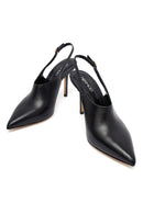 Woman Black Buckled Slingback High Thin Heel Leather Shoe | Derimod Woman Black Buckled Slingback High Thin Heel Leather Shoe | Derimod
