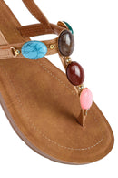 Women's Beige Flip Flop Sandals with Stones | Derimod Women's Beige Flip Flop Sandals with Stones | Derimod