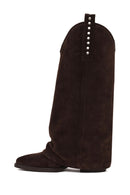 Woman Brown Thick-Heeled Suede Cowboy Boots | Derimod Woman Brown Thick-Heeled Suede Cowboy Boots | Derimod