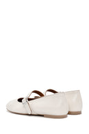 Women's White Buckled Leather Ballerinas | Derimod Women's White Buckled Leather Ballerinas | Derimod