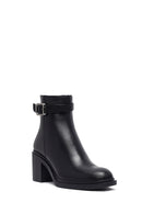 Woman Black Zippered Chunky Heels Leather Boat | Derimod Woman Black Zippered Chunky Heels Leather Boat | Derimod