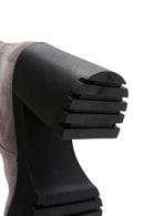 Women's Gray Suede Leather High Heeled Platform Boots | Derimod Women's Gray Suede Leather High Heeled Platform Boots | Derimod
