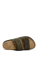 Men's Khaki Nubuck Leather Slippers | Derimod Men's Khaki Nubuck Leather Slippers | Derimod