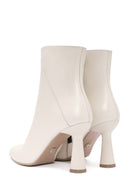 Women's Cream Zippered Thin Heel Leather Boots | Derimod Women's Cream Zippered Thin Heel Leather Boots | Derimod