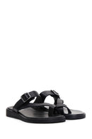 Women's Black Flip Flops Leather Slippers | Derimod Women's Black Flip Flops Leather Slippers | Derimod