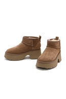 Women's Brown Thick Soled Suede Leather Teddy Boots | Derimod Women's Brown Thick Soled Suede Leather Teddy Boots | Derimod