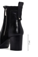 Women's Black Thick Heeled Zippered Leather Boots | Derimod Women's Black Thick Heeled Zippered Leather Boots | Derimod