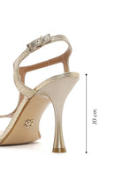 Women's Gold Ankle Strap Patterned Leather Thin High Heel Sandals | Derimod Women's Gold Ankle Strap Patterned Leather Thin High Heel Sandals | Derimod