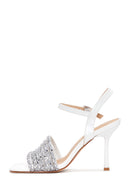 Women's White Stone Heeled Sandals | Derimod Women's White Stone Heeled Sandals | Derimod