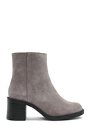 Women's Mink Zippered Thick Heel Suede Leather Boots | Derimod Women's Mink Zippered Thick Heel Suede Leather Boots | Derimod