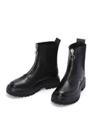 Women's Black Thick Soled Zippered Leather Boots | Derimod Women's Black Thick Soled Zippered Leather Boots | Derimod