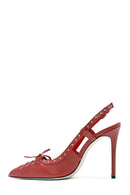 Women's Red Slingback High Thin Heel Leather Shoes | Derimod Women's Red Slingback High Thin Heel Leather Shoes | Derimod