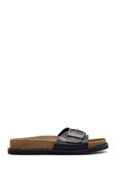 Women's Black Buckle Leather Slippers | Derimod Women's Black Buckle Leather Slippers | Derimod