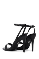 Women's Black Ankle Strap Metallic High Thin Heel Sandals | Derimod Women's Black Ankle Strap Metallic High Thin Heel Sandals | Derimod