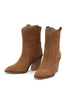 Women's Tan Thick Heeled Suede Cowboy Boots | Derimod Women's Tan Thick Heeled Suede Cowboy Boots | Derimod