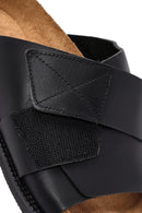 Women's Black Strappy Leather Slippers | Derimod Women's Black Strappy Leather Slippers | Derimod