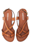 Women's Tan Leather Flip Flops Bodrum Sandals | Derimod Women's Tan Leather Flip Flops Bodrum Sandals | Derimod