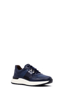 Men's Navy Blue Lace-Up Thick-Soled Leather Casual Sneakers | Derimod Men's Navy Blue Lace-Up Thick-Soled Leather Casual Sneakers | Derimod