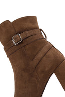 Women's Tan Suede Leather Heeled Boots | Derimod Women's Tan Suede Leather Heeled Boots | Derimod
