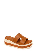 Woman Taba Thick-Soled Leather Slipper | Derimod Woman Taba Thick-Soled Leather Slipper | Derimod