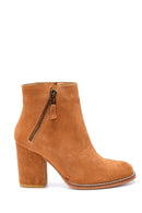Women's Suede Zipper Detailed Heeled Boots | Derimod Women's Suede Zipper Detailed Heeled Boots | Derimod