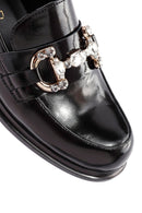 Women's Black Stone Detailed Leather Masculine Loafer | Derimod Women's Black Stone Detailed Leather Masculine Loafer | Derimod