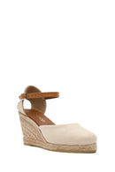 Women's Beige Ankle Strap Wedge Heeled Espadrille | Derimod Women's Beige Ankle Strap Wedge Heeled Espadrille | Derimod