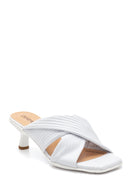 Women's White Leather Heeled Slippers | Derimod Women's White Leather Heeled Slippers | Derimod