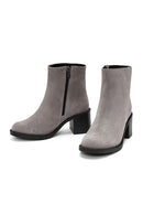 Women's Mink Zippered Thick Heel Suede Leather Boots | Derimod Women's Mink Zippered Thick Heel Suede Leather Boots | Derimod