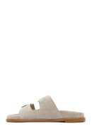 Women's Beige Buckle Suede Leather Slippers | Derimod Women's Beige Buckle Suede Leather Slippers | Derimod