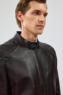 Owen Men's Brown Leather Coat | Derimod Owen Men's Brown Leather Coat | Derimod