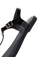 Women's Black Ankle Strap Flip-Flop Patent Leather Sandals | Derimod Women's Black Ankle Strap Flip-Flop Patent Leather Sandals | Derimod