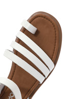 Women's White Ankle Strap Flip-Flop Leather Bodrum Sandals | Derimod Women's White Ankle Strap Flip-Flop Leather Bodrum Sandals | Derimod