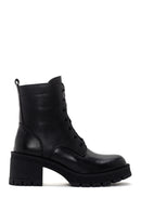 Women's Black Leather Zippered Heeled Boots | Derimod Women's Black Leather Zippered Heeled Boots | Derimod