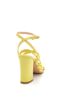 Women's Yellow Leather Braided Thick Heeled Sandals | Derimod Women's Yellow Leather Braided Thick Heeled Sandals | Derimod
