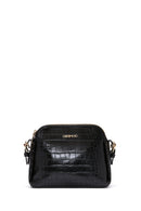 Woman Black Long-Strap Croc-Pattern Crossbody Bag | Derimod Woman Black Long-Strap Croc-Pattern Crossbody Bag | Derimod