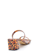 Women's Leather Leopard Patterned Heeled Slippers | Derimod Women's Leather Leopard Patterned Heeled Slippers | Derimod