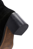 Women's Black Zippered Thick Heel Suede Leather Boots | Derimod Women's Black Zippered Thick Heel Suede Leather Boots | Derimod