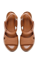 Women's Tan Thick Soled Leather Comfort Sandals with Ankle Strap | Derimod Women's Tan Thick Soled Leather Comfort Sandals with Ankle Strap | Derimod