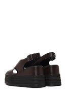 Woman Brown Ankle-Buckle Wedge-Heel Leather Sandal | Derimod Woman Brown Ankle-Buckle Wedge-Heel Leather Sandal | Derimod