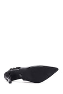 Women's Black Stone-Embellished Open Back Metallic Stiletto Shoes | Derimod Women's Black Stone-Embellished Open Back Metallic Stiletto Shoes | Derimod