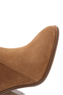 Women's Tan Thick Heeled Suede Cowboy Boots | Derimod Women's Tan Thick Heeled Suede Cowboy Boots | Derimod