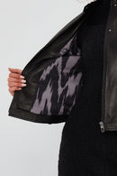 Madison Women's Black Short Leather Jacket | Derimod Madison Women's Black Short Leather Jacket | Derimod