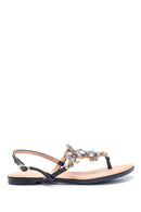 Women's Black Stone Flat Sandals | Derimod Women's Black Stone Flat Sandals | Derimod