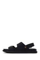 Male Black Double-Buckle Nubuck Leather Sandal | Derimod Male Black Double-Buckle Nubuck Leather Sandal | Derimod