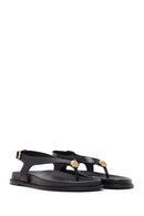 Women's Black Leather Flip-Flop Sandals with Buckle Back | Derimod Women's Black Leather Flip-Flop Sandals with Buckle Back | Derimod